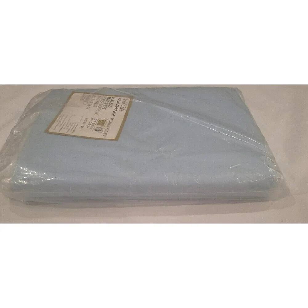 Vintage Sears FULL‎ Flat Sheet Perma-Prest Muslin Bed Sheet NOS-Blue